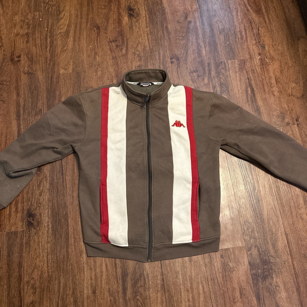Kappa Men's Brown Bomber Jacket with Red and White Accents